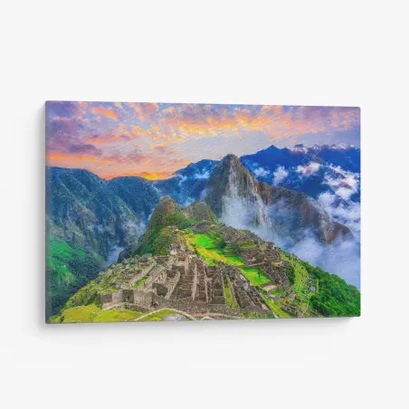 Cuadro en lienzo panorama de Machu Picchu al amanecer – Pixers®