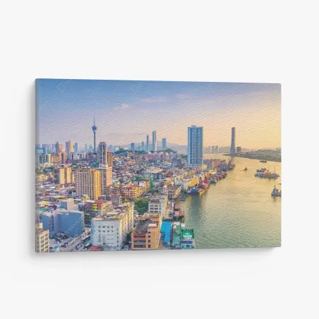 Cuadro en lienzo panorama urbano de Macau al atardecer – Pixers®