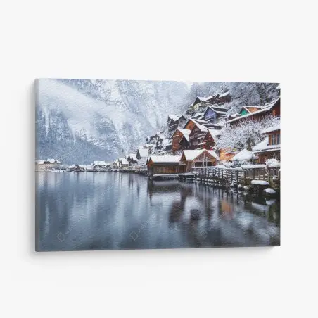 Cuadro en lienzo paisaje nevado de Hallstatt, Austria – Pixers®