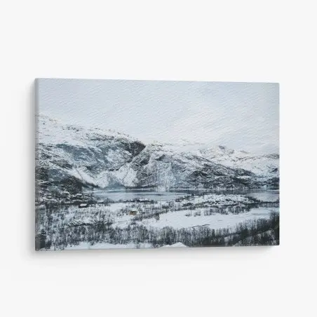 Cuadro en lienzo paisaje invernal de lago y montañas – Pixers®