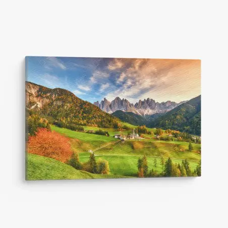 Cuadro en lienzo amanecer en Santa Maddalena, Dolomitas – Pixers®