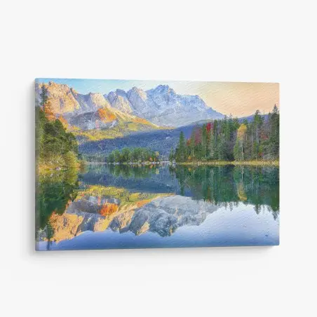 Cuadro en lienzo impresionante paisaje otoñal del Eibsee frente al Zugspitze – Pixers®