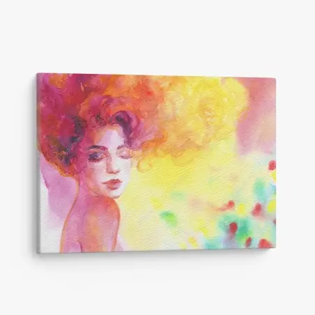 Cuadro en lienzo retrato acuarela de mujer con cabello ardiente – Pixers®