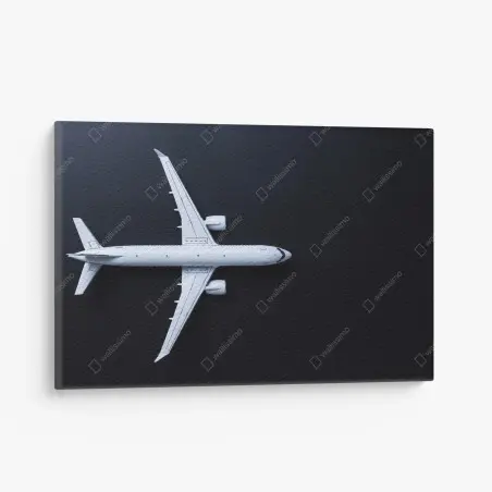 Cuadro en lienzo silueta aérea minimalista de avión blanco sobre fondo negro – Pixers®