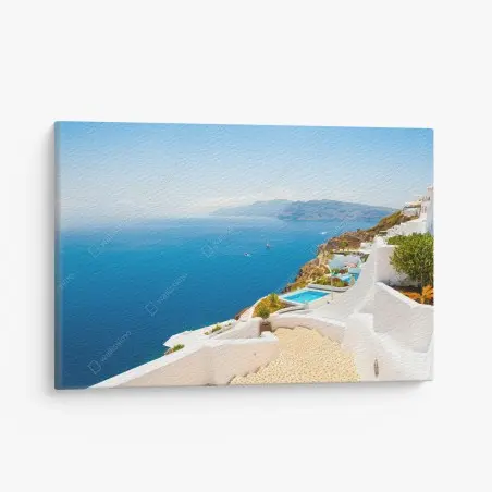 Cuadro en lienzo vistas de Santorini: mar azul y arquitectura blanca – Pixers®