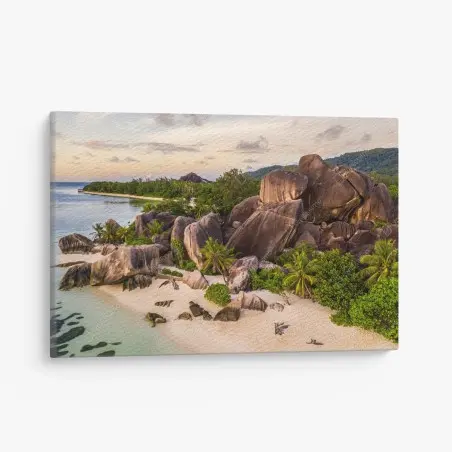 Cuadro en lienzo escena del paraíso rocoso en La Digue, Seychelles – Pixers®