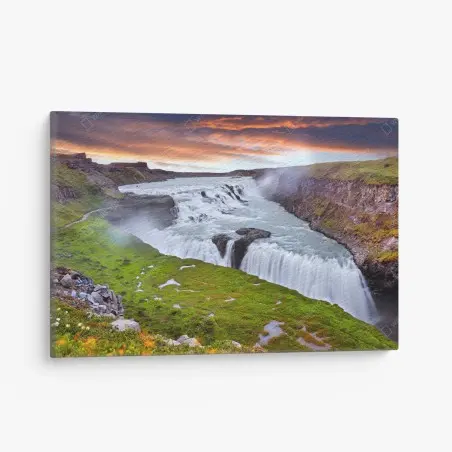 Cuadro en lienzo panorámica de Gullfoss, cascada majestuosa de Islandia – Pixers®
