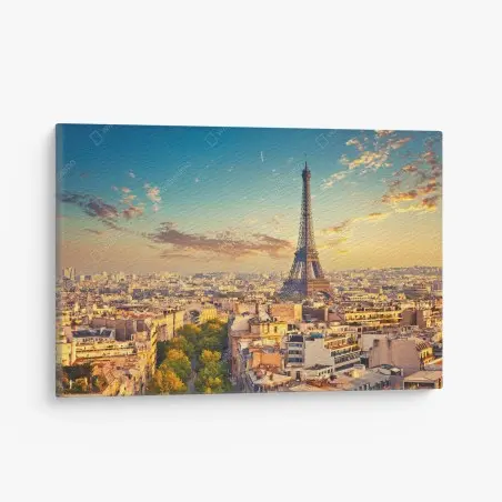 Cuadro en lienzo amanecer dorado sobre la Torre Eiffel en París – Pixers®