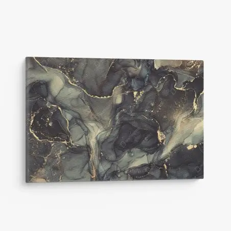Cuadro en lienzo arte abstracto líquido en tonos gris y dorado – Pixers®