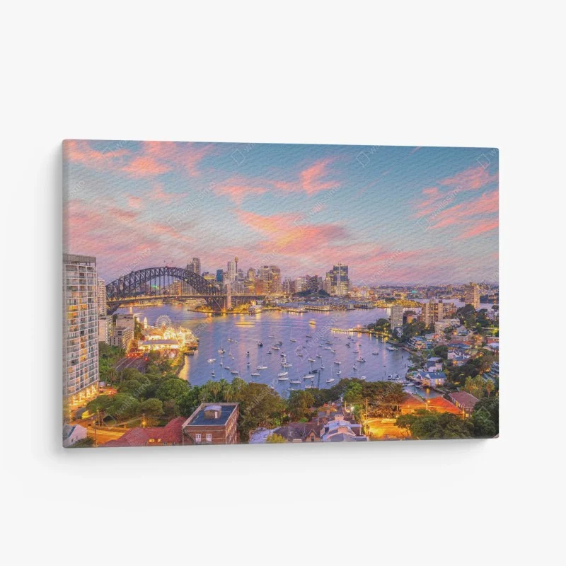 Cuadro en lienzo atardecer en Sydney: horizonte vibrante sobre la bahía