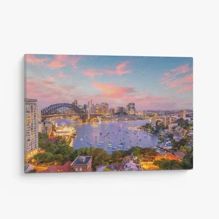 Cuadro en lienzo atardecer en Sydney: horizonte vibrante sobre la bahía – Pixers®
