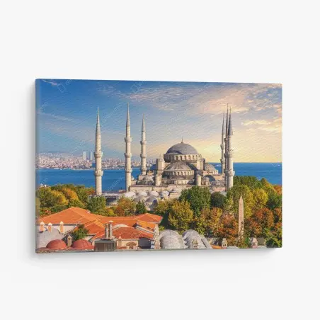 Cuadro en lienzo panorámica de la mezquita de Estambul al atardecer – Pixers®