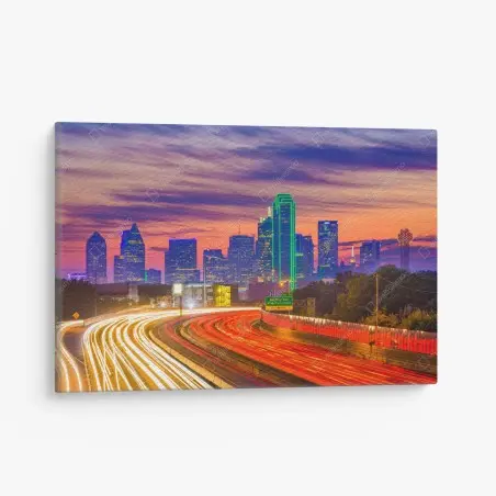 Cuadro en lienzo atardecer vibrante sobre Dallas – Pixers®