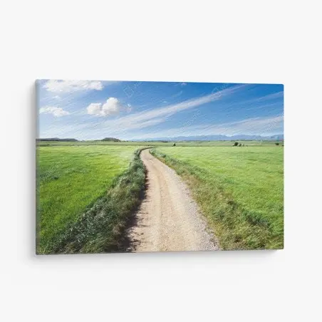 Cuadro en lienzo camino campestre hacia montañas bajo cielo azul – Pixers®
