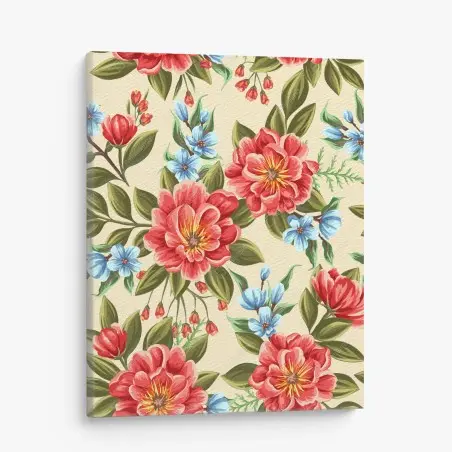 Cuadro en lienzo estampado floral en acuarela sobre fondo beige – Pixers®
