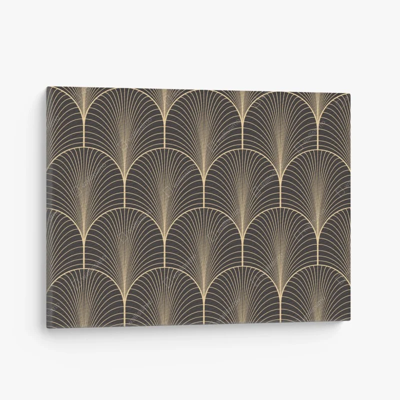 Cuadro en lienzo patrón art déco dorado sobre fondo negro