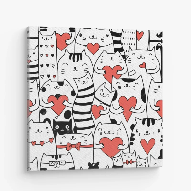 Cuadro en lienzo patrón de gatos con corazones – Pixers® Cuadro en lienzo patrón de gatos con corazones – Pixers®