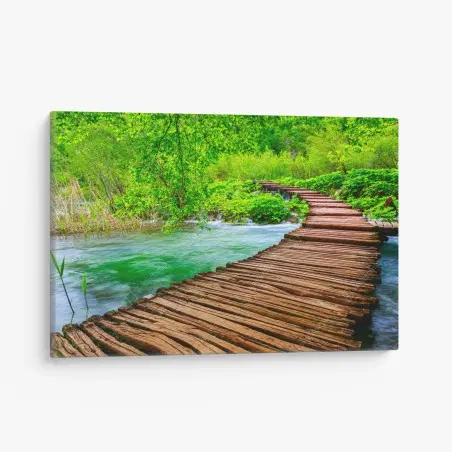 Cuadro en lienzo sendero de madera sobre río esmeralda – Pixers®