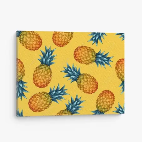 Cuadro en lienzo diseño tropical de piñas sobre fondo amarillo – Pixers®