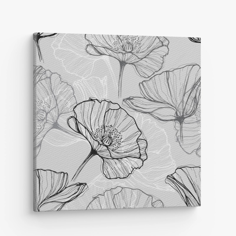Cuadro en lienzo estampado de amapolas en líneas minimalistas