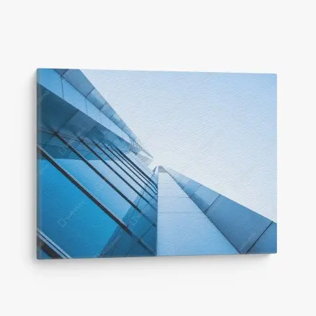 Cuadro en lienzo perspectiva vertical de fachada azul minimalista – Pixers®