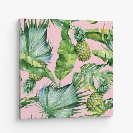 Cuadro en lienzo diseño tropical acuarelado de piñas y hojas verdes – Pixers®