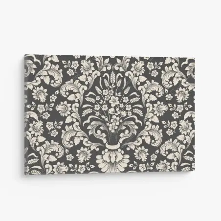 Cuadro en lienzo motivo damasco floral en tonos crema y gris oscuro – Pixers®