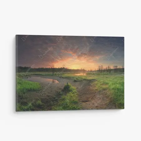 Cuadro en lienzo puesta de sol sobre el humedal tranquilo – Pixers®