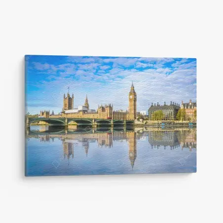 Cuadro en lienzo paisaje de Londres con el Big Ben reflejado – Pixers®