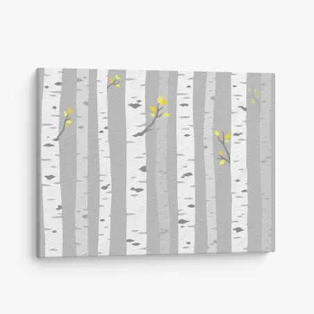 Cuadro en lienzo bosque de abedules minimalista con hojas amarillas – Pixers®