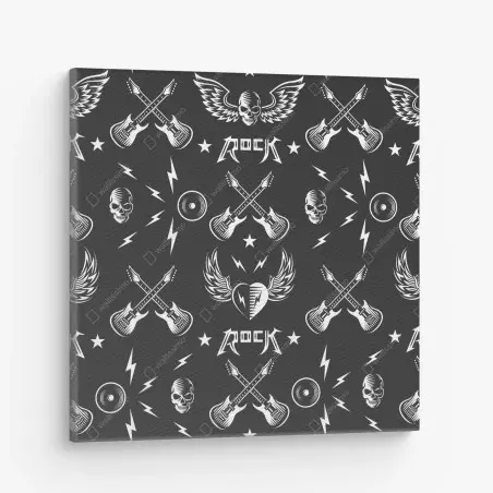 Cuadro en lienzo diseño rock en blanco y negro con guitarras y calaveras – Pixers®