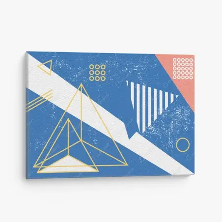 Cuadro en lienzo composición geométrica azul y amarilla con textura retro – Pixers®