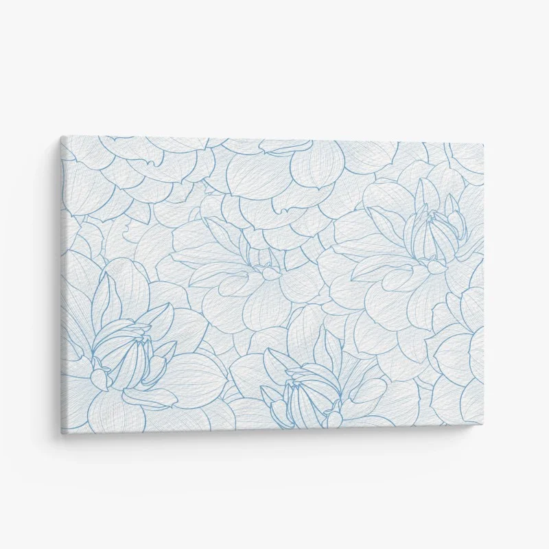 Cuadro en lienzo estampado floral en líneas azules y delicadas
