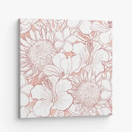 Cuadro en lienzo patrón floral tropical en coral y blanco – Pixers®
