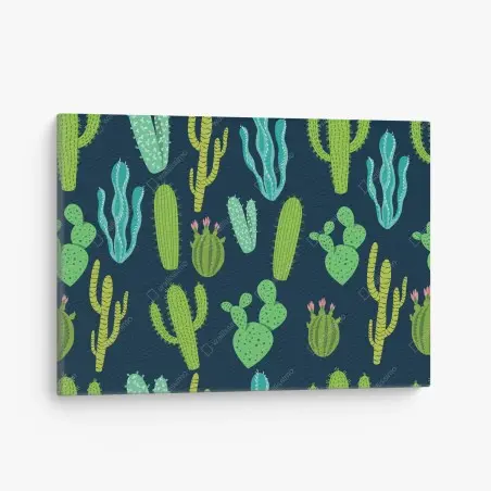 Cuadro en lienzo patrón de cactus y suculentas en tonos verdes y azules – Pixers®