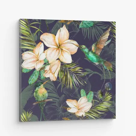 Cuadro en lienzo colibrí y flores tropicales en acuarela – Pixers®