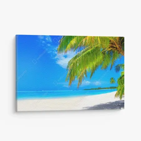 Cuadro en lienzo paraíso tropical con palmeras y playa de arena blanca – Pixers®