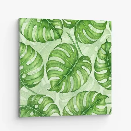 Cuadro en lienzo patrón tropical de hojas de monstera en acuarela – Pixers®