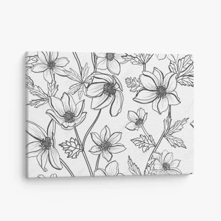 Cuadro en lienzo dibujo floral lineal en blanco y negro – Pixers®
