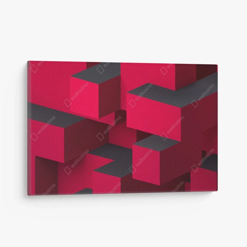 Cuadro en lienzo diseño geométrico tridimensional en rojo y negro
