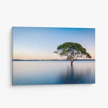 Cuadro en lienzo árbol solitario sobre agua en tonos pastel – Pixers®