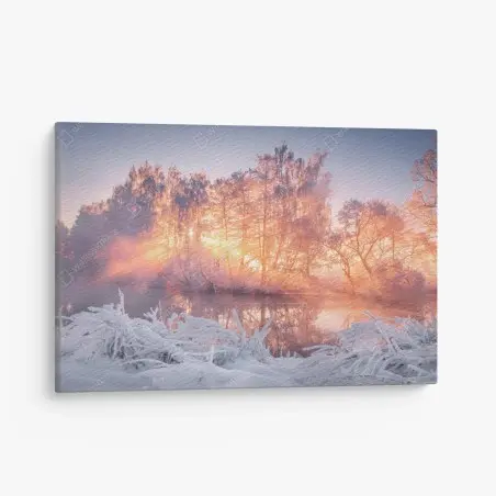 Cuadro en lienzo amanecer invernal entre árboles helados – Pixers®