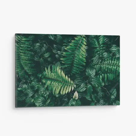 Cuadro en lienzo mosaico de hojas tropicales en tonos oscuros – Pixers®