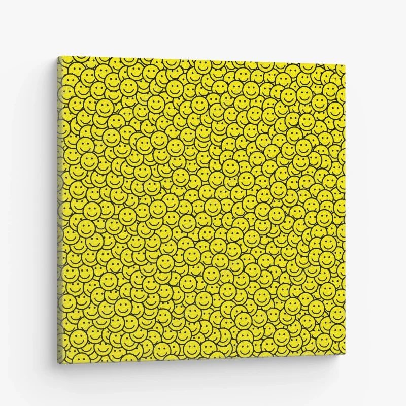 Cuadro en lienzo patrón de caras sonrientes en amarillo