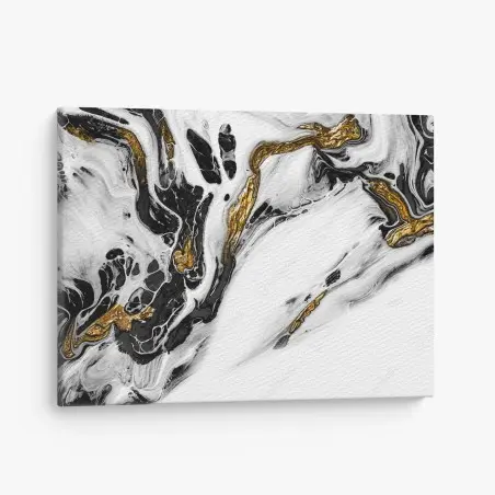 Cuadro en lienzo flujo dorado sobre mármol en blanco y negro – Pixers®