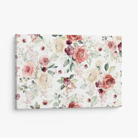 Cuadro en lienzo estampado floral en acuarela con rosas y hojas – Pixers®