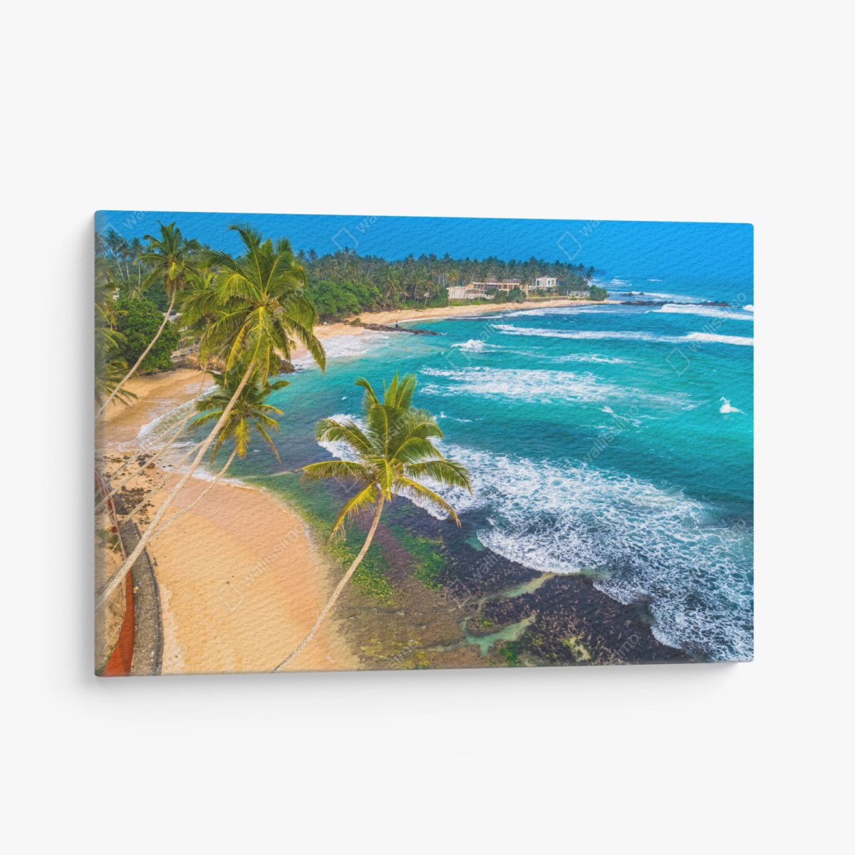 Cuadro en lienzo paisaje tropical de playa con palmeras y olas – Pixers®
