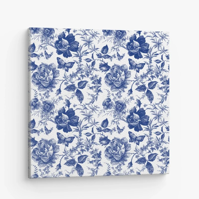 Cuadro en lienzo estampado floral azul estilo vintage