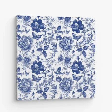 Cuadro en lienzo estampado floral azul estilo vintage – Pixers®