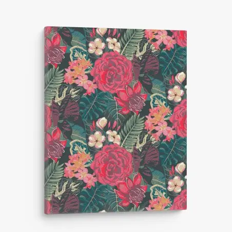 Cuadro en lienzo estampado floral tropical en tonos rojos – Pixers®